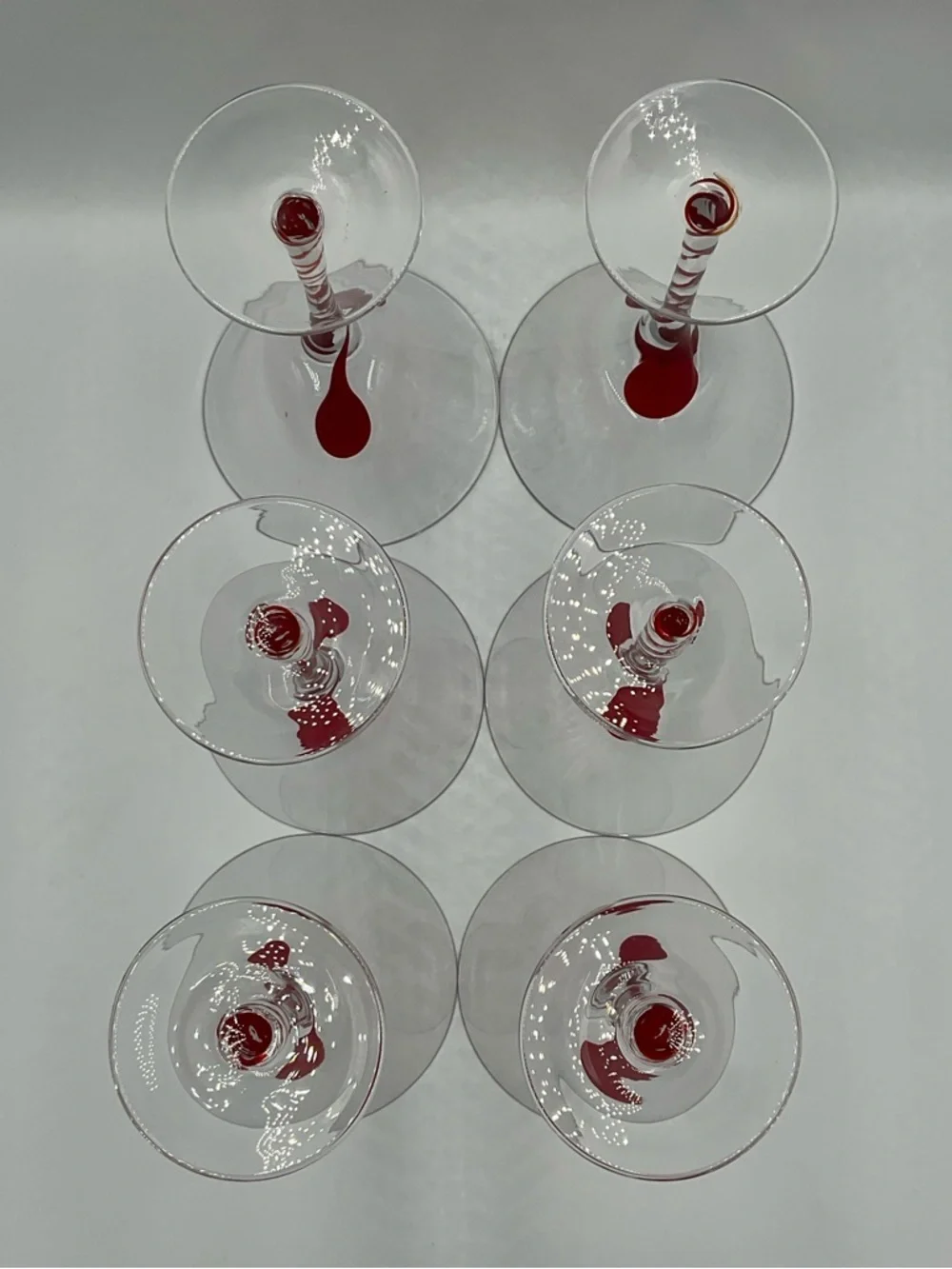 PIER 1 Red Drip Drop Swirl Stem Martini Glasses Set of 6
